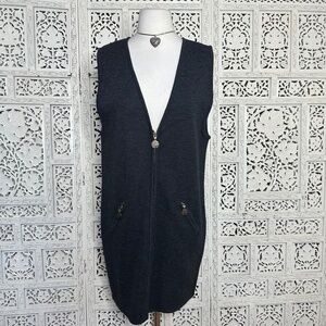 Nordstrom Dark Gray Merino Wool Full‎ Zip Sleeveless Sweater Dress Sz Medium